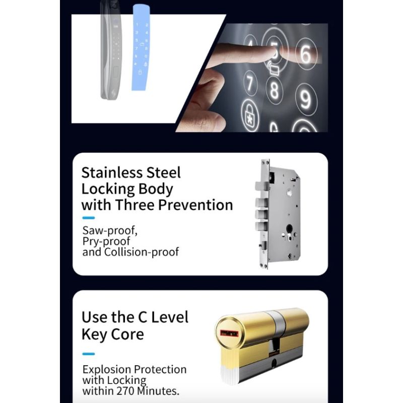 Cerradura de puerta inteligente con cara 3D, Monitor de cámara de seguridad, huella digital inteligente, contraseña, desbloqueo de llave electrónica biométrica