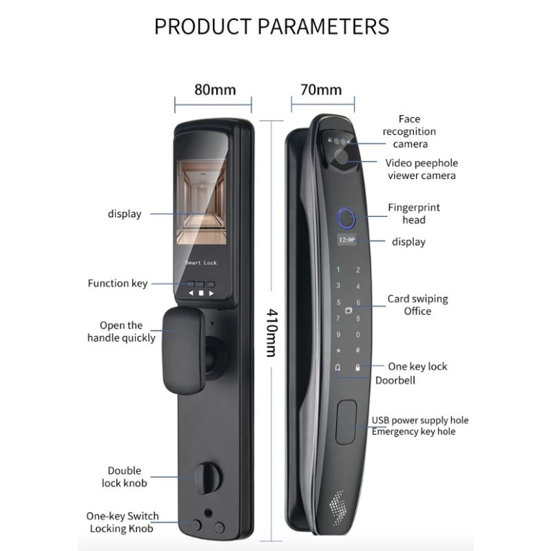 Cerradura de puerta inteligente con cara 3D, Monitor de cámara de seguridad, huella digital inteligente, contraseña, desbloqueo de llave electrónica biométrica