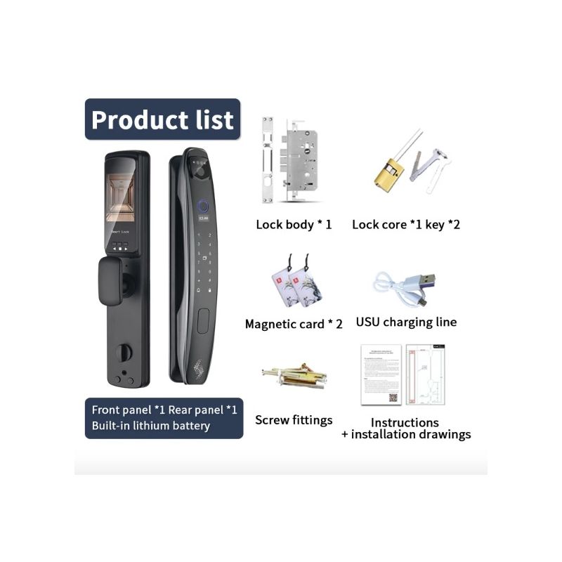 Cerradura de puerta inteligente con cara 3D, Monitor de cámara de seguridad, huella digital inteligente, contraseña, desbloqueo de llave electrónica biométrica