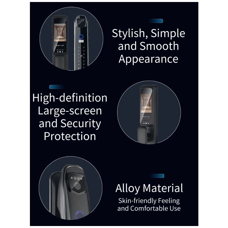Cerradura de puerta inteligente con cara 3D, Monitor de cámara de seguridad, huella digital inteligente, contraseña, desbloqueo de llave electrónica biométrica