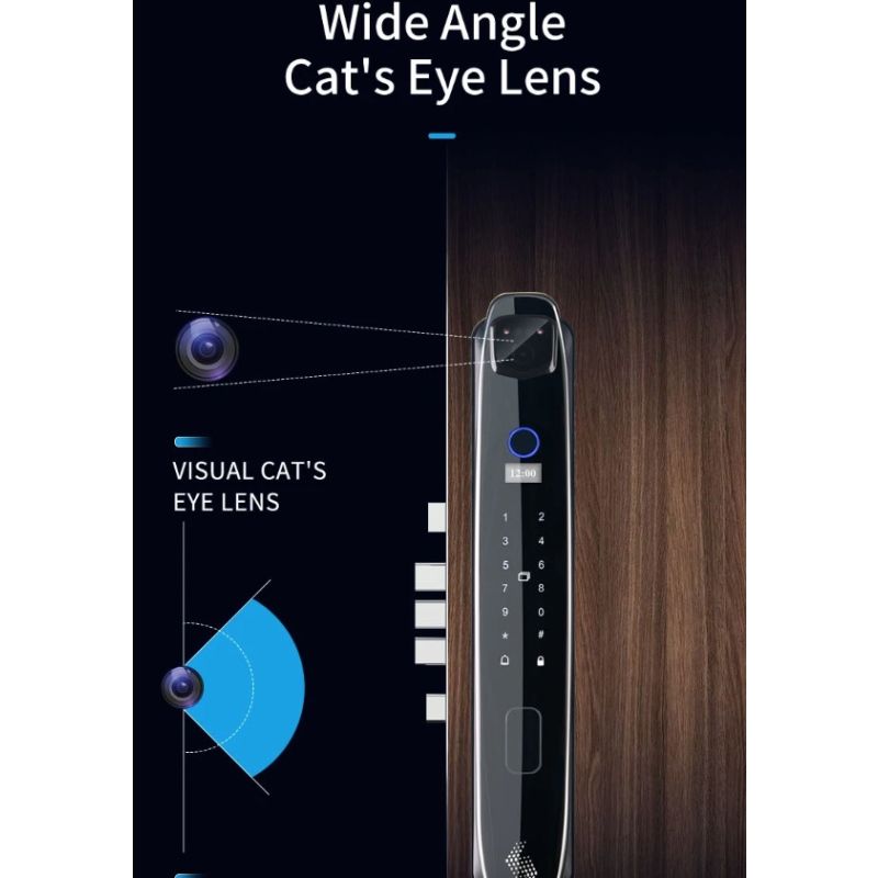 Cerradura de puerta inteligente con cara 3D, Monitor de cámara de seguridad, huella digital inteligente, contraseña, desbloqueo de llave electrónica biométrica