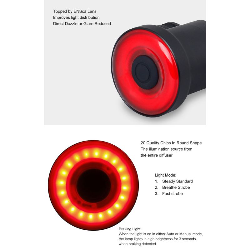 Xlite100 Intelligent Bike Tail Light USB Smart Bicycle Freno Trasero Luz de seguridad Linterna de advertencia visual
