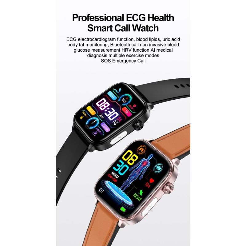 ET570 Reloj inteligente de glucosa en sangre ECG Frecuencia cardíaca Presión arterial Smartwatch