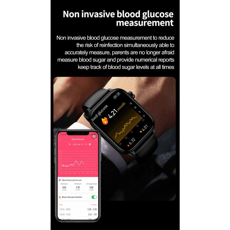 ET570 Reloj inteligente de glucosa en sangre ECG Frecuencia cardíaca Presión arterial Smartwatch