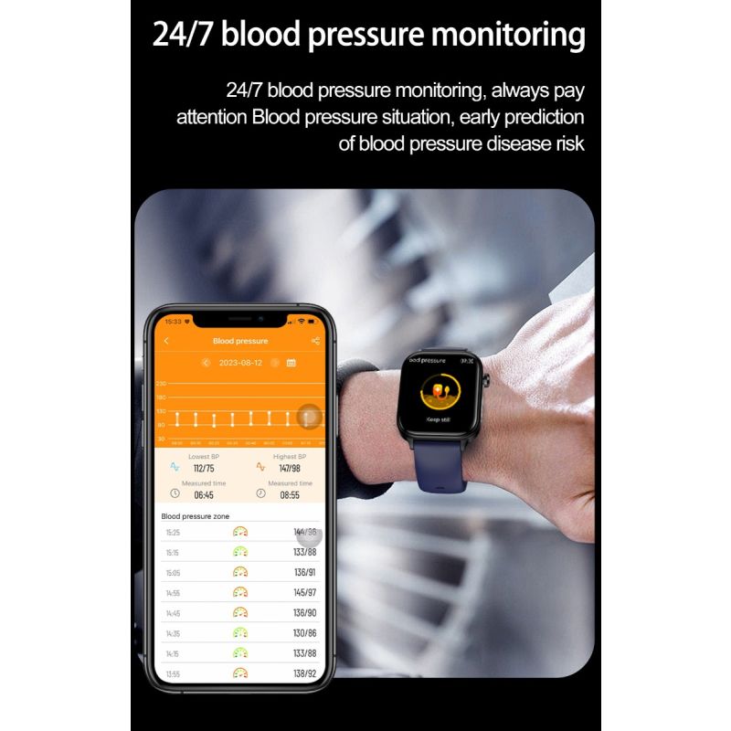 ET570 Reloj inteligente de glucosa en sangre ECG Frecuencia cardíaca Presión arterial Smartwatch