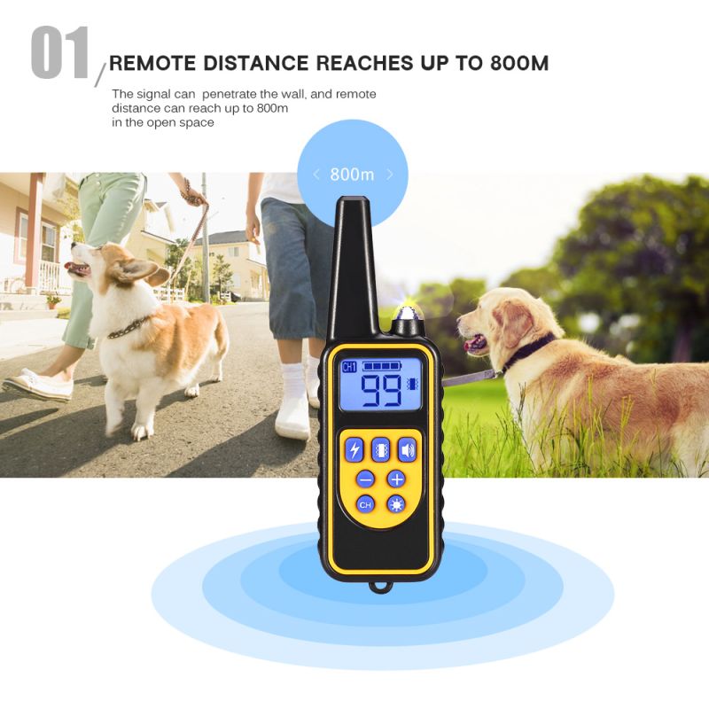 800m Electric Dog Collan Colllar PET control remoto impermeable recargable con pantalla LCD para todos los collares de tope de corteza