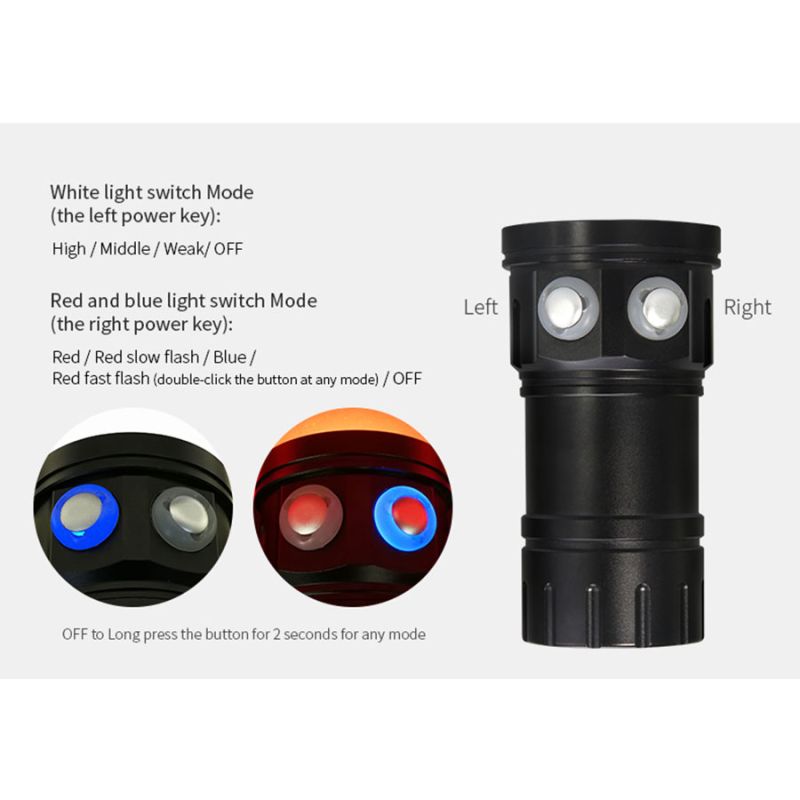 UV 395-400NM Linterna de buceo 15x2 Luz blanca / 4x Luz roja / 4x UV LED LED Linterna de antorcha