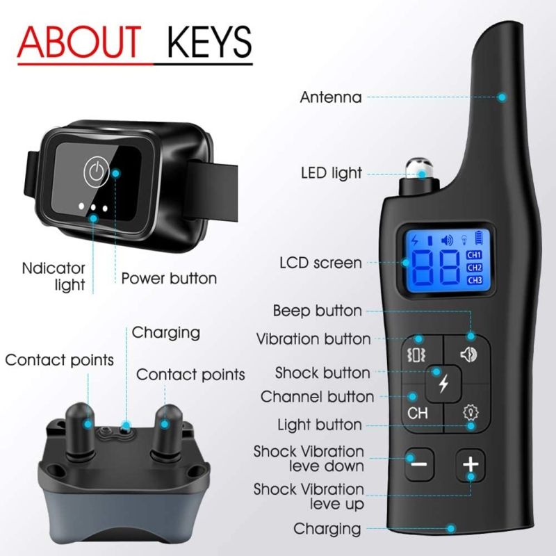 Nuevo collar de entrenamiento eléctrico de 800 m, collar de choque de perro con 3 modo de entrenamiento, collar electrónica de entrenamiento de choque de perros con remoto para perros pequeños grandes grandes