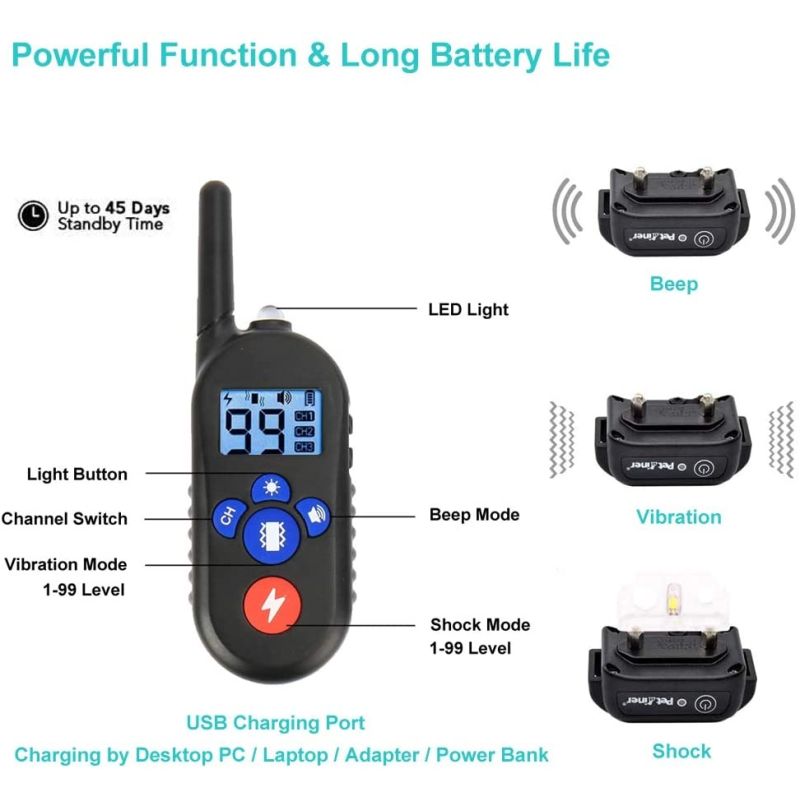 Collar de entrenamiento eléctrico para perros de 800 m, collar de choque para perros con 3 modos de entrenamiento, collar electrónico de entrenamiento de choque para perros con control remoto para perros pequeños, medianos y grandes