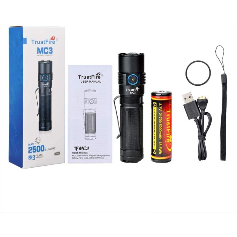 Trust Fire MC3 XHP50 2500 Lumens LED Flashlight USB Carga magnética Torch de carga 21700 Luz recargable IP68 Afile EDC Lámpara de mano EDC Luces de trabajo