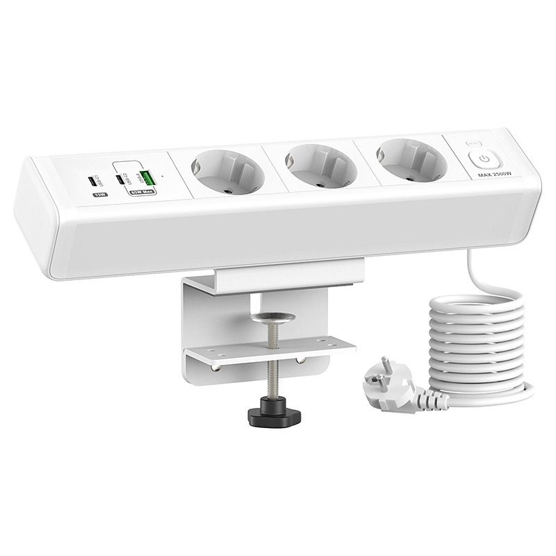 Desk Clamp Power Strip,Total Fast Charging Station 18/65W USB Fast Charging European Standard Socket, Overload Protection Switch, Desktop Socket, EU Power Supply Office Furniture