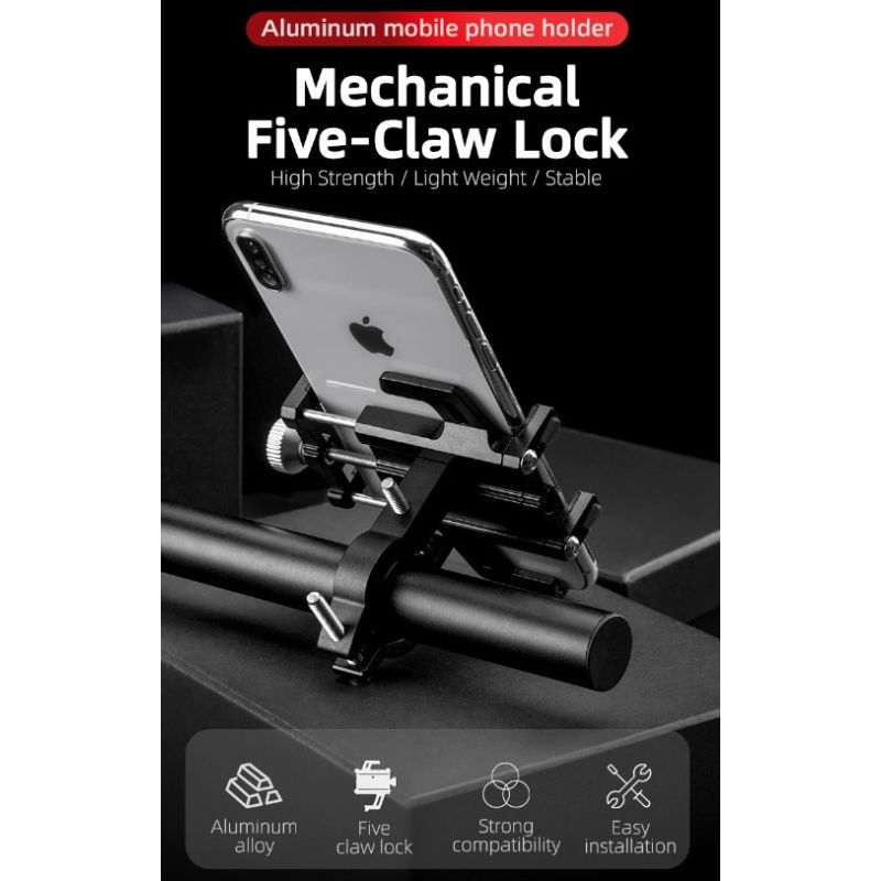 Soporte de teléfono ROCKBROS para motocicleta, bicicleta eléctrica, teléfono inteligente CNC, Soporte de aleación de aluminio, cinco garras, soporte mecánico para teléfono de bicicleta