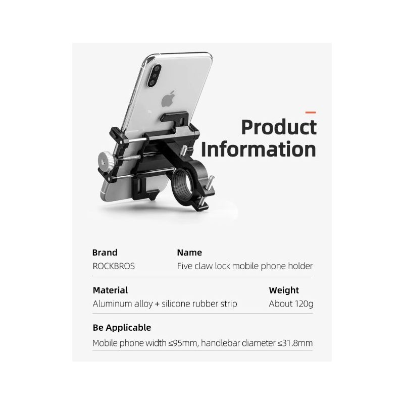Soporte de teléfono ROCKBROS para motocicleta, bicicleta eléctrica, teléfono inteligente CNC, Soporte de aleación de aluminio, cinco garras, soporte mecánico para teléfono de bicicleta