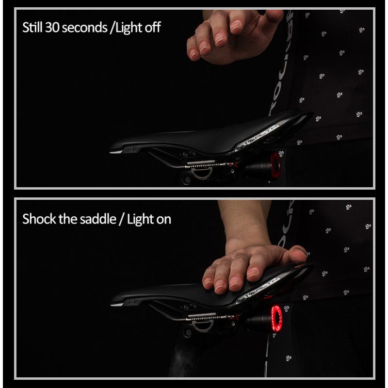 ROCKBROS Q5 Bicicleta Inteligente Auto Freno Detección Luz IPx6 Impermeable LED Carga Ciclismo Luz trasera Bicicleta Luz trasera