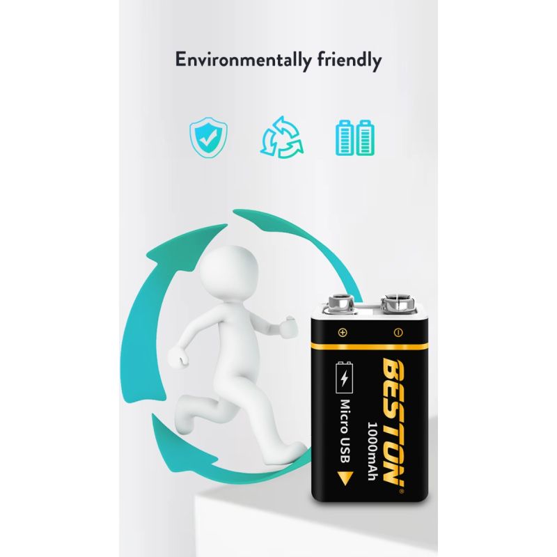 Beston 9V 1000mAh micro USB li-ion batería recargable 6F22 batería usb para RC helicóptero modelo micrófono juguete