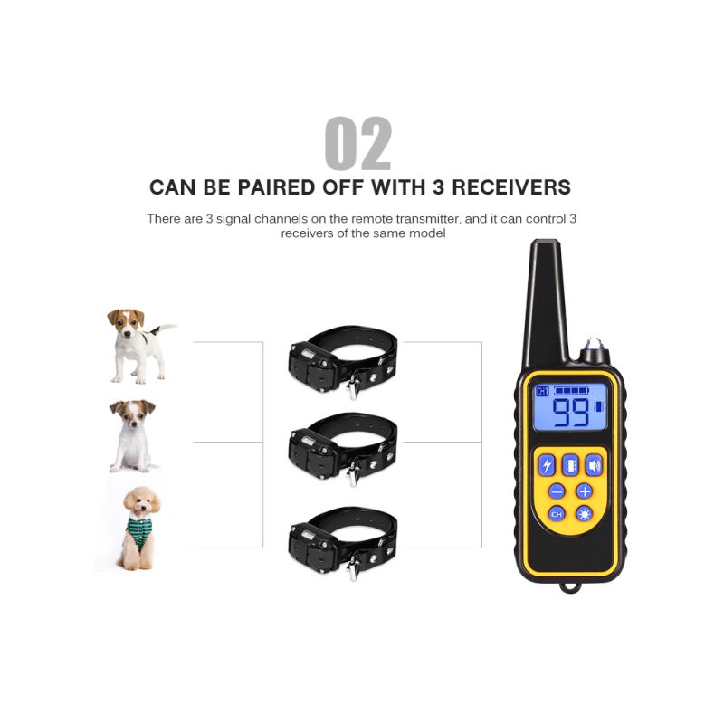 800m Electric Dog Collan Colllar PET control remoto impermeable recargable con pantalla LCD para todos los collares de tope de corteza