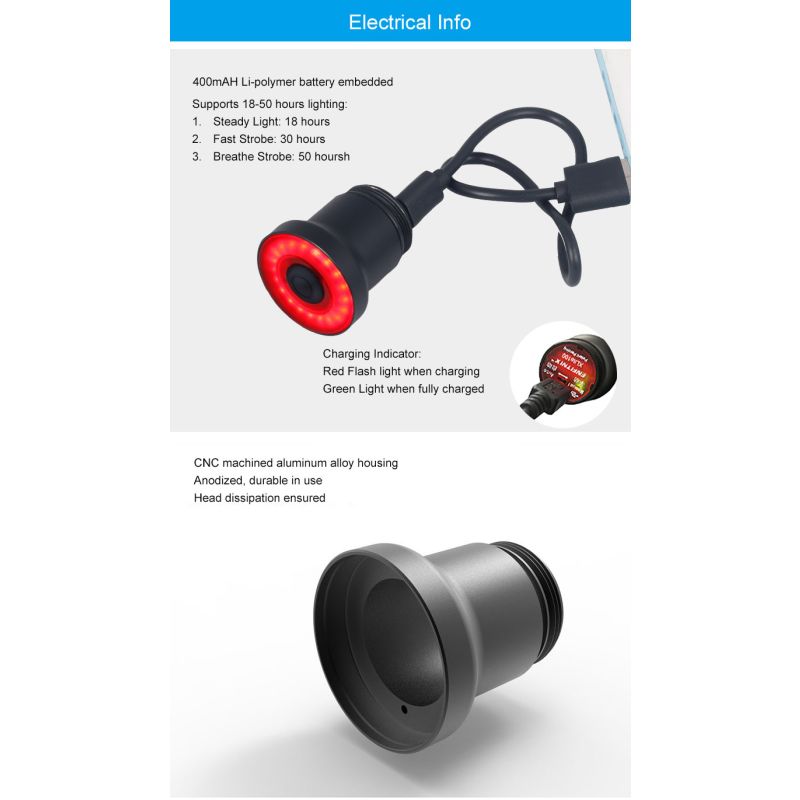 Xlite100 Intelligent Bike Tail Light USB Smart Bicycle Freno Trasero Luz de seguridad Linterna de advertencia visual