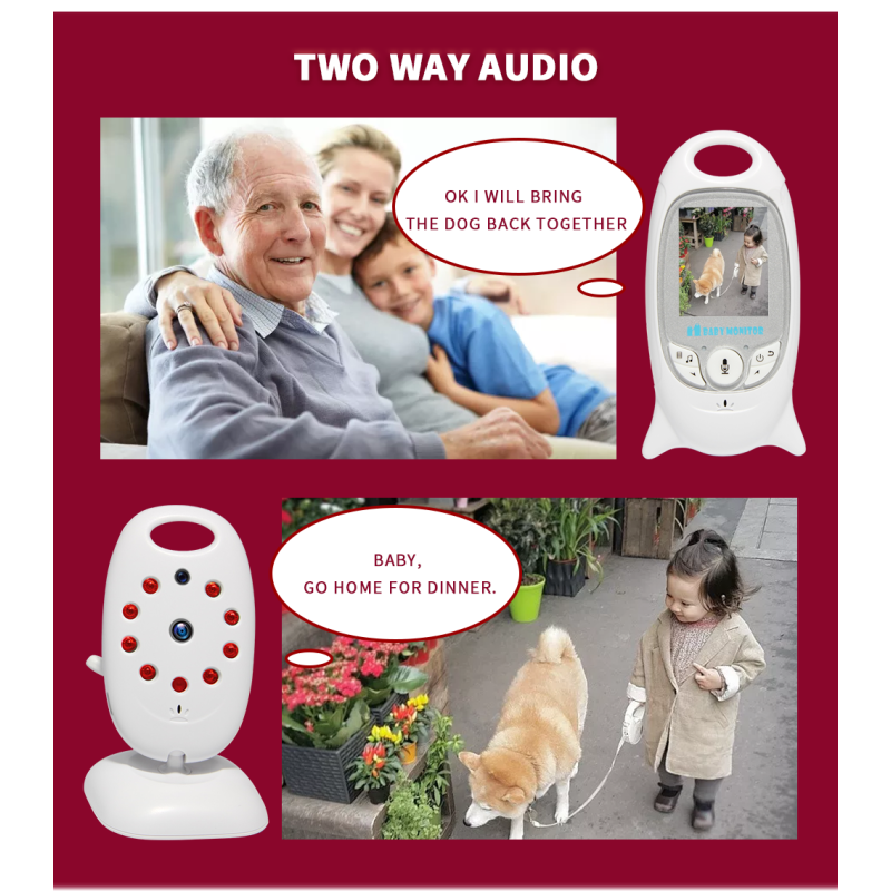 VB601 2.4G Video inalámbrico Monitor de bebé de 2,0 pulgadas Cámara de seguridad de color 2 vías Talk Nightvision IR LED Monitoreo de temperatura con 8 canciones de lullaby