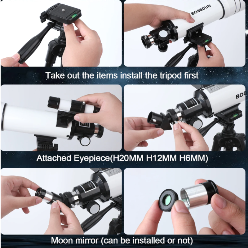 Bossdun 333X Telescopios astronómicos profesionales para que los niños vean el universo Luna Estrellas Monocular del espacio profundo