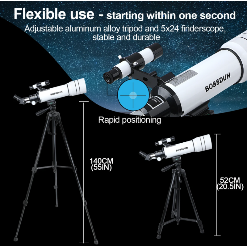 Bossdun 333X Telescopios astronómicos profesionales para que los niños vean el universo Luna Estrellas Monocular del espacio profundo
