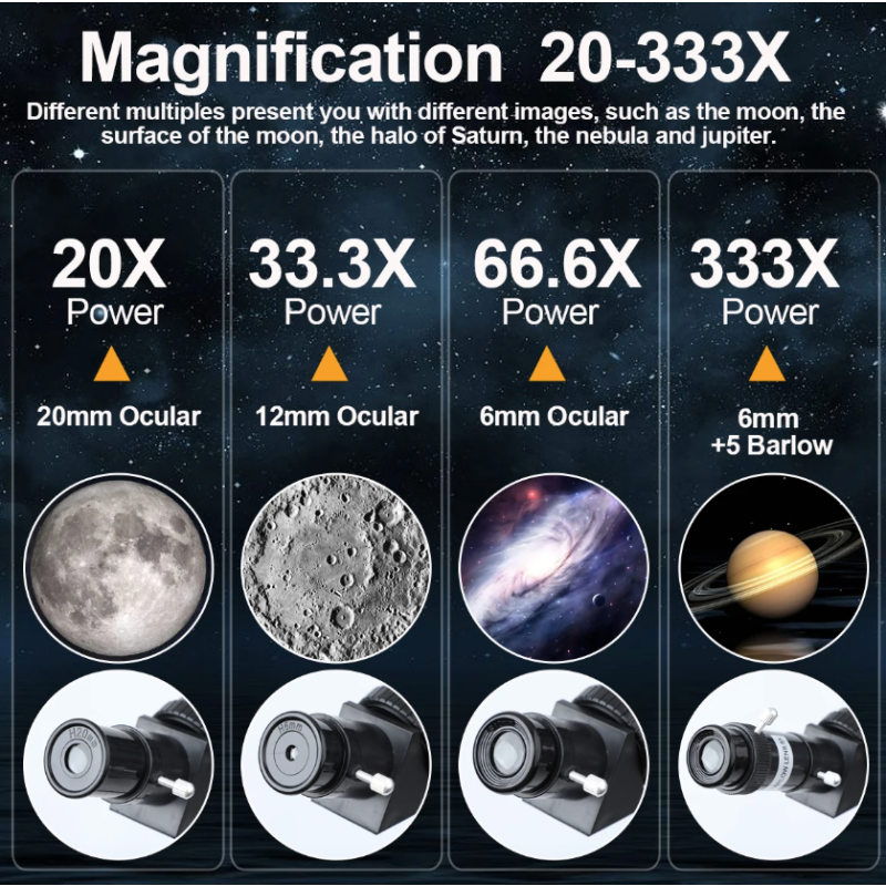 Bossdun 333X Telescopios astronómicos profesionales para que los niños vean el universo Luna Estrellas Monocular del espacio profundo