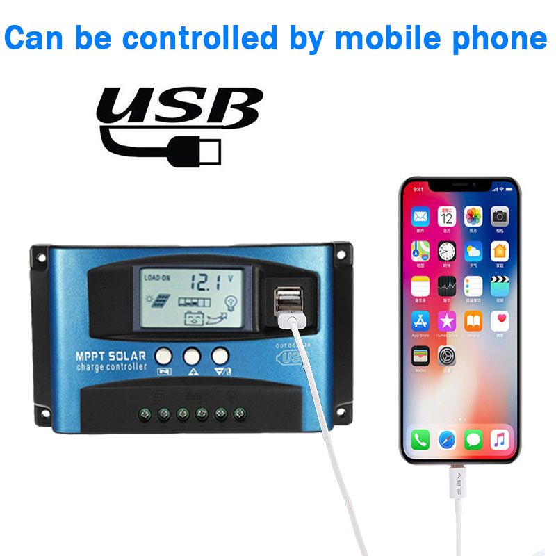 Controlador de carga solar MPPT 30/40/50/60/100A Controlador solar Panel solar Regulador de batería Dual USB 5V Pantalla LCD