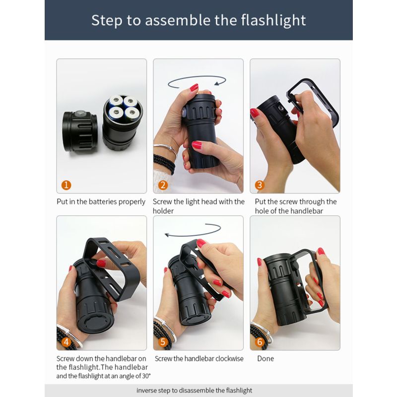 UV 395-400NM Linterna de buceo 15x2 Luz blanca / 4x Luz roja / 4x UV LED LED Linterna de antorcha