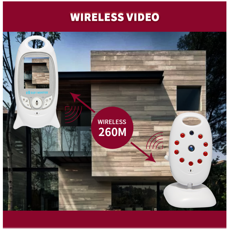 VB601 2.4G Video inalámbrico Monitor de bebé de 2,0 pulgadas Cámara de seguridad de color 2 vías Talk Nightvision IR LED Monitoreo de temperatura con 8 canciones de lullaby