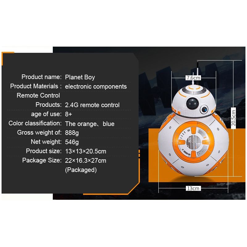 Actualización de 20,5 cm Robot de control remoto BB-8 Ball RC Robot inteligente 2.4G BB8 con figura de acción de sonido BB-8 Juguetes de regalo para niños