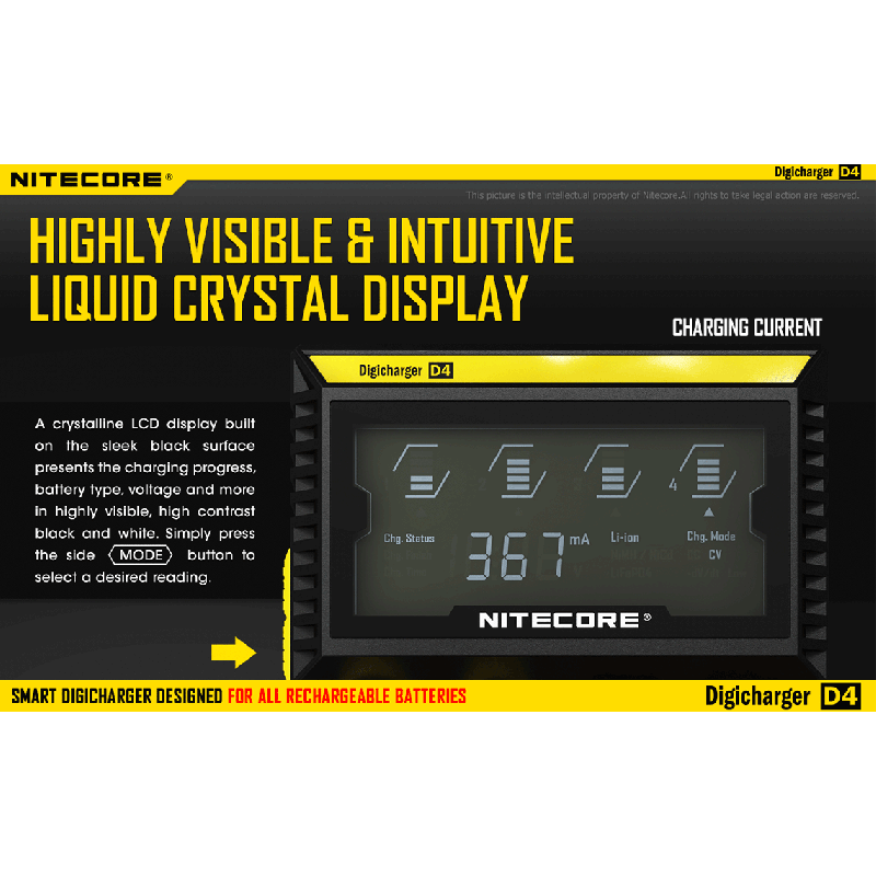Nitecore D4 Digicharger LCD Mostrar batería Nitecore Charger Intelligent 2.0 Fit Li-Ion 18650 14500 16340 26650