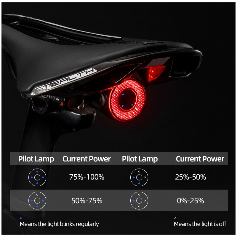 ROCKBROS Q5 Bicicleta Inteligente Auto Freno Detección Luz IPx6 Impermeable LED Carga Ciclismo Luz trasera Bicicleta Luz trasera