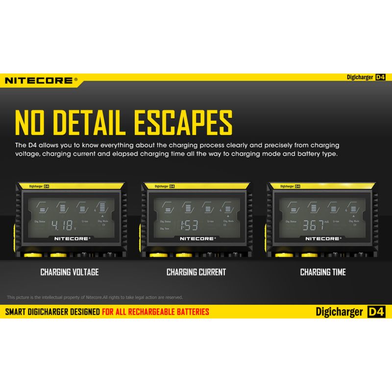Nitecore D4 Digicharger LCD Mostrar batería Nitecore Charger Intelligent 2.0 Fit Li-Ion 18650 14500 16340 26650