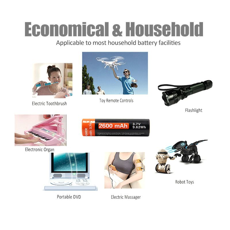 18650 2600mAh 3.7v Micro USB recargable recargable batería de ion