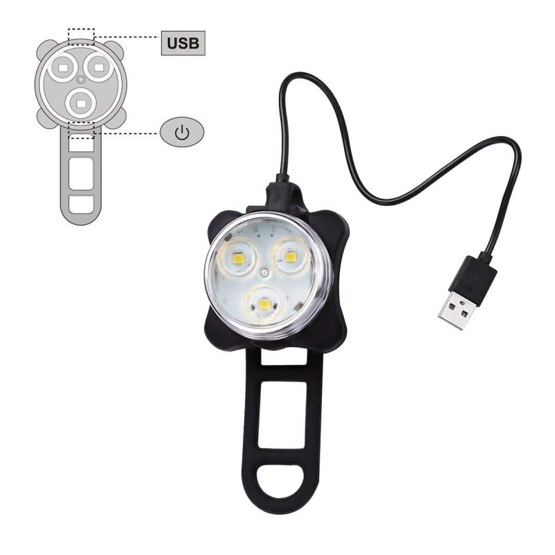 Luz de bicicleta recargable USB HJ-030 3 LED 4 Modos Impermeable Blanco / Rojo Bike Front Light