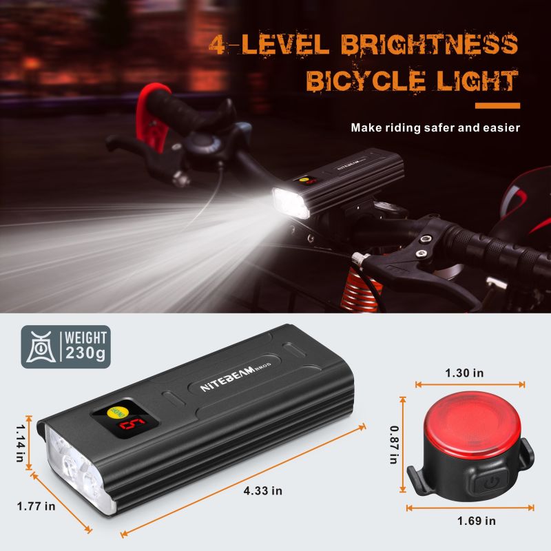 NITEBEAM BR05 Luces de bicicleta 5x T6 5000 Lumens USB Bici recargable Frente de la luz y la luz de la cola de la bicicleta