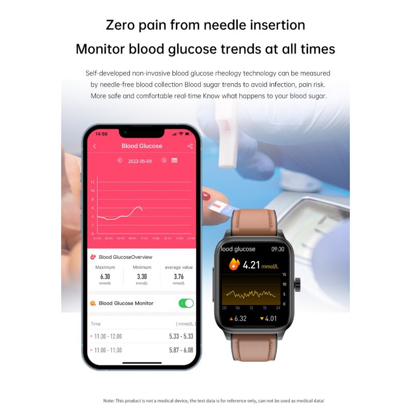 ET540 Glucosa en sangre ECG Temperatura corporal Presión arterial Oxígeno en sangre Frecuencia cardíaca Llamada Bluetooth Smartwatch Fitness Tracker