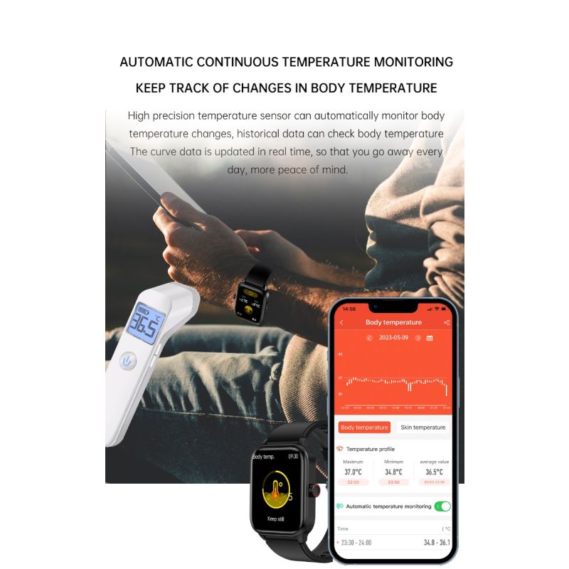 ET540 Glucosa en sangre ECG Temperatura corporal Presión arterial Oxígeno en sangre Frecuencia cardíaca Llamada Bluetooth Smartwatch Fitness Tracker