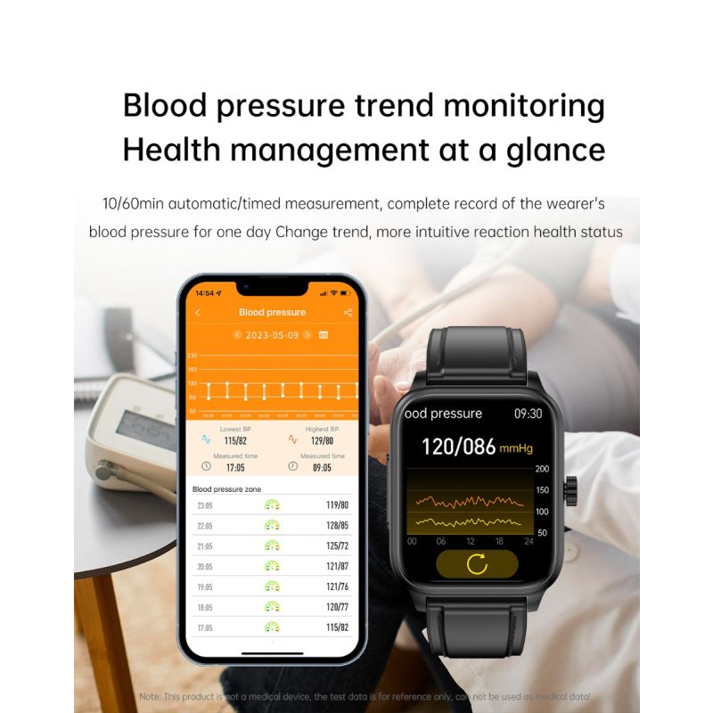 ET540 Glucosa en sangre ECG Temperatura corporal Presión arterial Oxígeno en sangre Frecuencia cardíaca Llamada Bluetooth Smartwatch Fitness Tracker