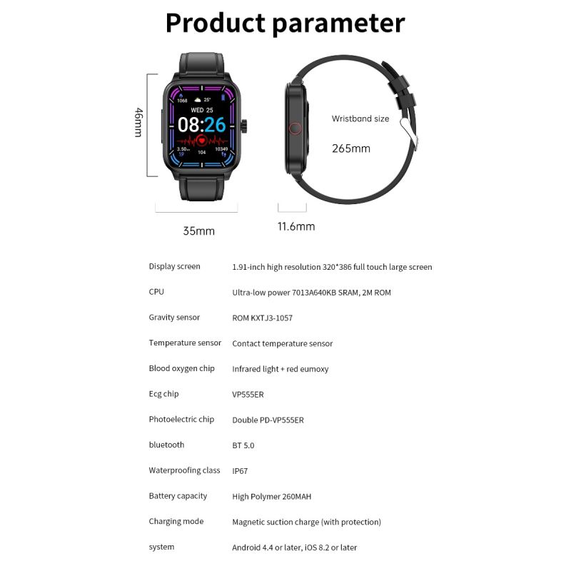 ET540 Glucosa en sangre ECG Temperatura corporal Presión arterial Oxígeno en sangre Frecuencia cardíaca Llamada Bluetooth Smartwatch Fitness Tracker