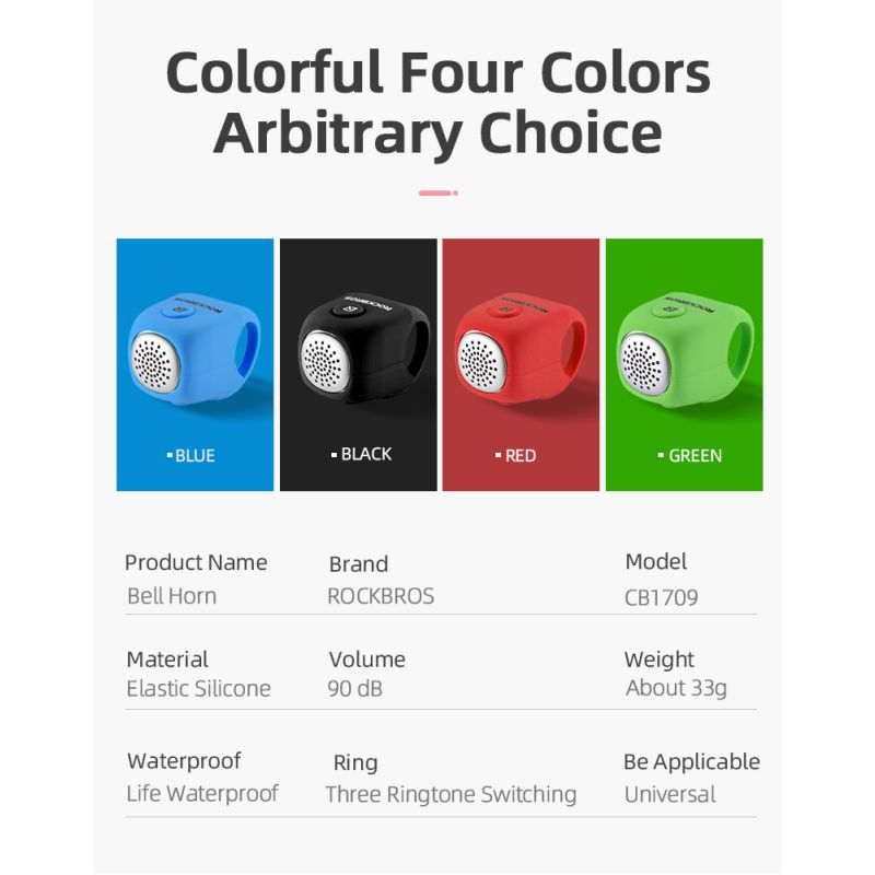 Timbre de ciclismo eléctrico ROCKBROS, bocina de 90 dB, resistente a la lluvia, para manillar de bicicleta MTB, anillo de carcasa de Gel de sílice, timbre para bicicleta, accesorios para bicicleta