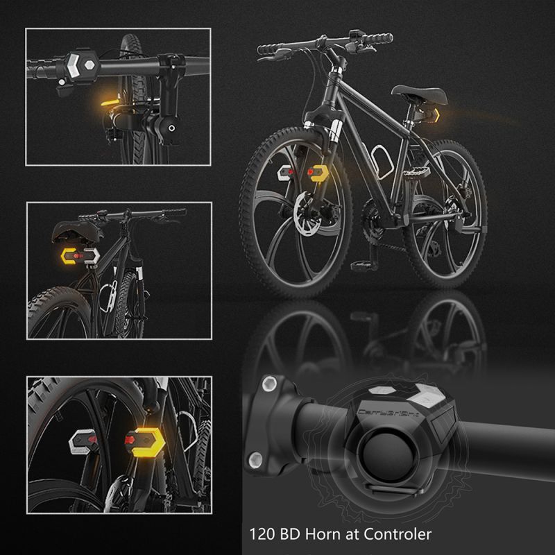 CarryBright CBX4 Luz de señal de giro de bicicleta con bocina Luz trasera delantera de bicicleta impermeable Luz de advertencia de seguridad Control remoto inalámbrico inteligente
