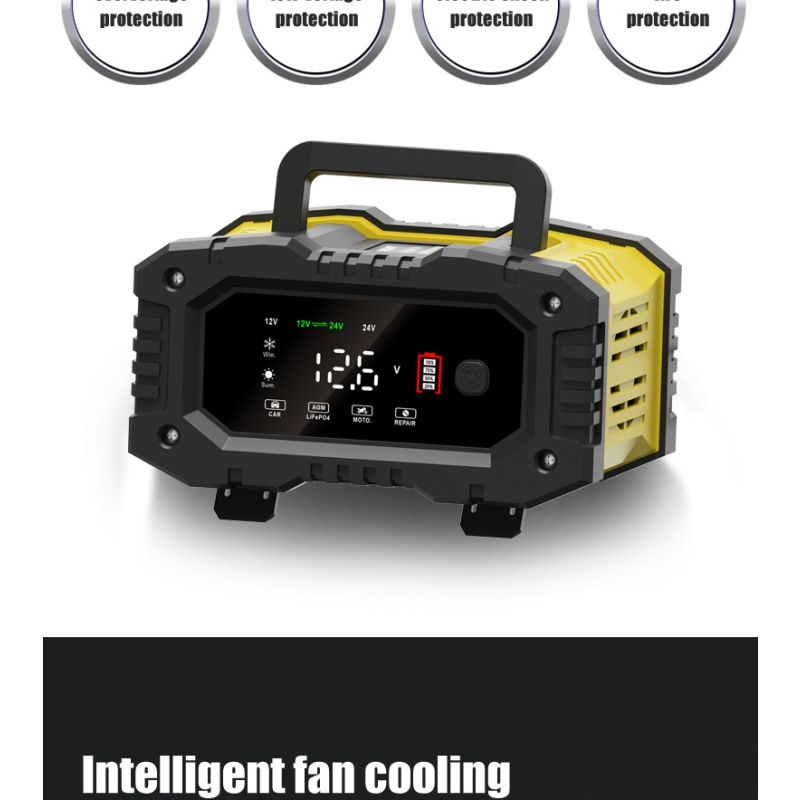 FOXSUR-cargador de batería portátil para coche, 12V/24V, motocicleta, camión, AGM, LiFePO4, baterías de plomo ácido, mantenimiento de reparación automática