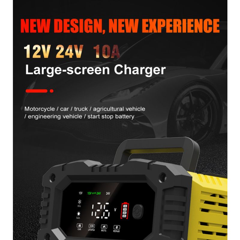 FOXSUR-cargador de batería portátil para coche, 12V/24V, motocicleta, camión, AGM, LiFePO4, baterías de plomo ácido, mantenimiento de reparación automática