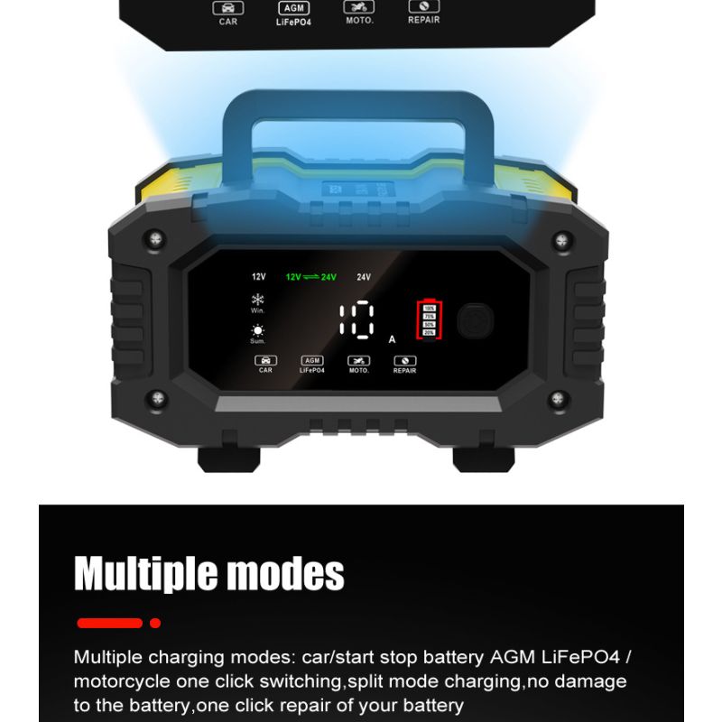 FOXSUR-cargador de batería portátil para coche, 12V/24V, motocicleta, camión, AGM, LiFePO4, baterías de plomo ácido, mantenimiento de reparación automática