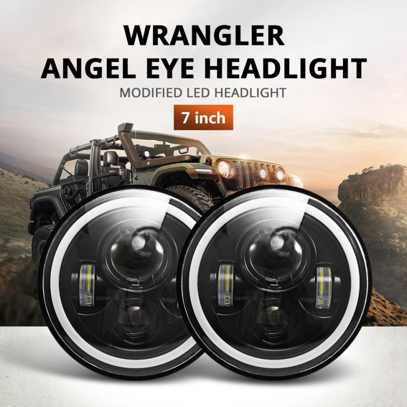 1 par de faros delanteros Led CO LIGHT de 7 pulgadas H4 DRL redondos de 7 pulgadas con Ojo de Ángel amarillo y blanco para Jeep Wrangler Lada Niva 4x4 60W