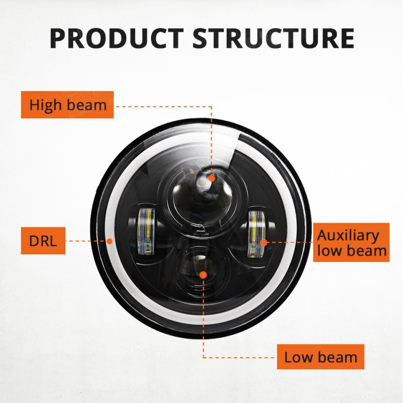 1 par de faros delanteros Led CO LIGHT de 7 pulgadas H4 DRL redondos de 7 pulgadas con Ojo de Ángel amarillo y blanco para Jeep Wrangler Lada Niva 4x4 60W
