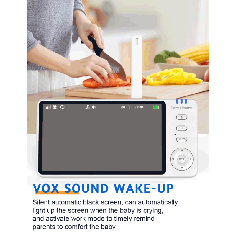 ABM501 Monitor de vídeo para bebé 2,4G inalámbrico con pantalla LCD de 5,0 pulgadas Audio bidireccional conversación visión nocturna vigilancia cámara de seguridad niñera