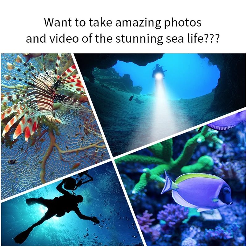 B11 Linterna de buceo LED roja/azul/blanca 80M Luz interior Fotografía Linterna de buceo