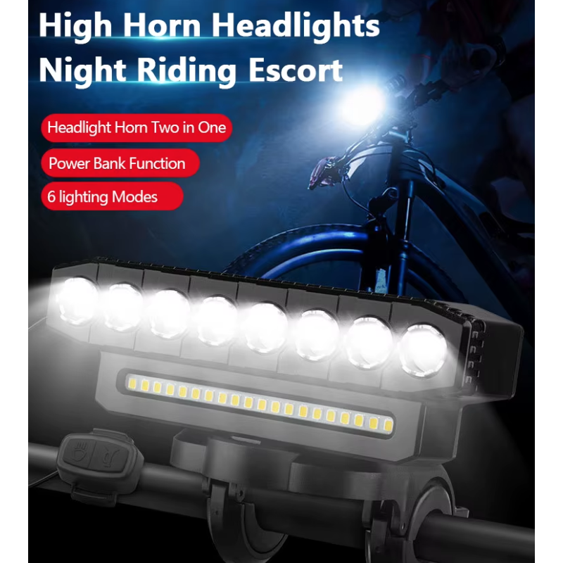 Luz delantera para bicicleta recargable por USB, 120 dB, bocina para bicicleta, resistente al agua, timbre para bicicleta
