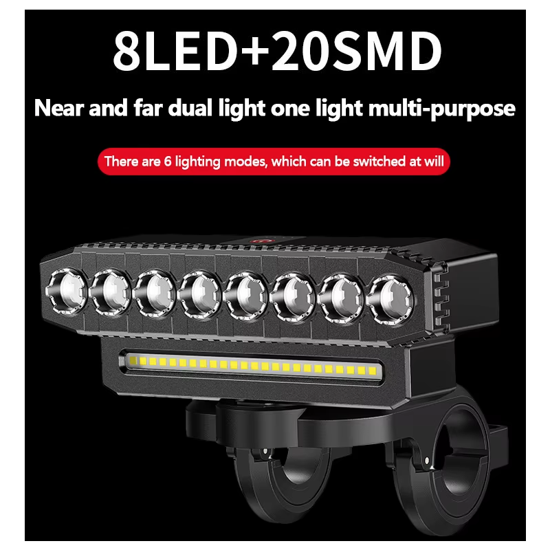 Luz delantera para bicicleta recargable por USB, 120 dB, bocina para bicicleta, resistente al agua, timbre para bicicleta